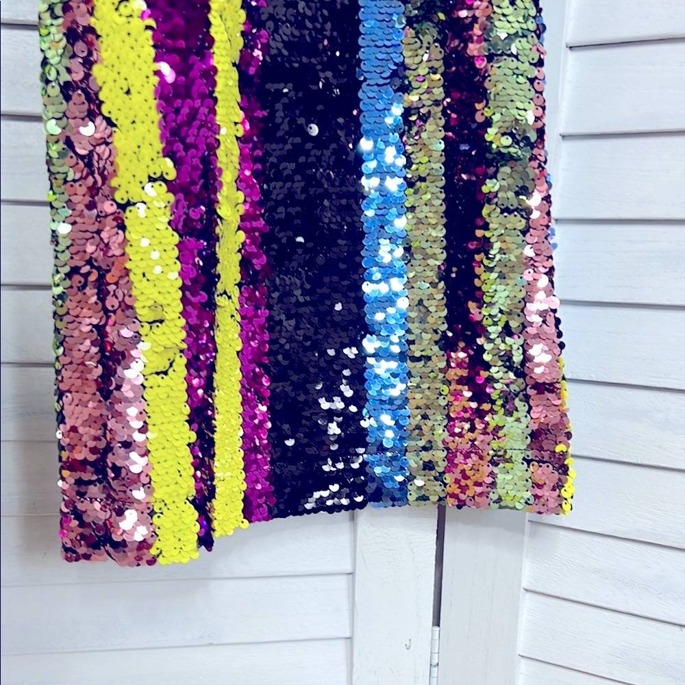 FOREVER 21 l Sequin Striped Pants Retro High Waist Straight Let 80s 90s Size L - Picture 8 of 16